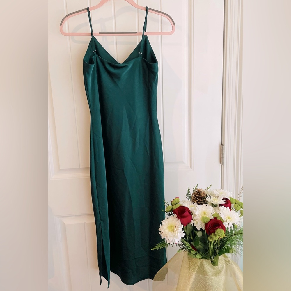 Gianni Bini Emerald Forest Green Harper Slip Satin Strappy Midi Dress Sz 2 NWT - Picture 3 of 5